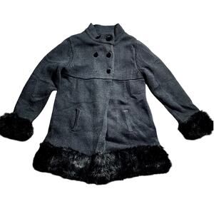 Christian Siriano Black Ribbed Sweater Dress Coat Faux Fur Trim 6x